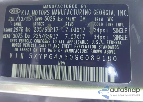 2016 Kia Sorento 2.4L Lx from USA, damaged, VIN 5XYPG4A30GG089180